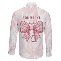New Zealand Nurses RN Personalised Family Matching Short Sleeve Bodycon Dress and Hawaiian Shirt Pink Stethoscope Coquette Bow Maori Motif