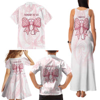 New Zealand Nurses RN Personalised Family Matching Tank Maxi Dress and Hawaiian Shirt Pink Stethoscope Coquette Bow Maori Motif