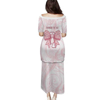 New Zealand Nurses RN Personalised Puletasi Pink Stethoscope Coquette Bow Maori Motif LT9 - Polynesian Pride