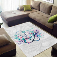 New Zealand Nurses RN Personalised Area Rug Stethoscope Floral Maori Motif