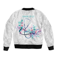 New Zealand Nurses RN Personalised Bomber Jacket Stethoscope Floral Maori Motif LT9 - Polynesian Pride