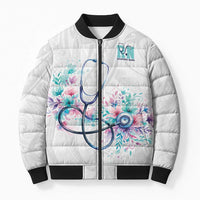 New Zealand Nurses RN Personalised Bomber Puffer Jacket Stethoscope Floral Maori Motif