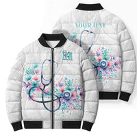 New Zealand Nurses RN Personalised Bomber Puffer Jacket Stethoscope Floral Maori Motif