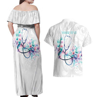 New Zealand Nurses RN Personalised Couples Matching Off Shoulder Maxi Dress and Hawaiian Shirt Stethoscope Floral Maori Motif