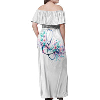 New Zealand Nurses RN Personalised Family Matching Off Shoulder Maxi Dress and Hawaiian Shirt Stethoscope Floral Maori Motif