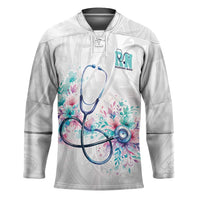 New Zealand Nurses RN Personalised Hockey Jersey Stethoscope Floral Maori Motif