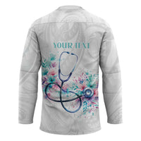 New Zealand Nurses RN Personalised Hockey Jersey Stethoscope Floral Maori Motif