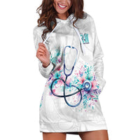New Zealand Nurses RN Personalised Hoodie Dress Stethoscope Floral Maori Motif