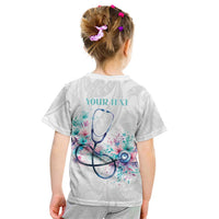 New Zealand Nurses RN Personalised Kid T Shirt Stethoscope Floral Maori Motif