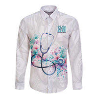 New Zealand Nurses RN Personalised Long Sleeve Button Shirt Stethoscope Floral Maori Motif