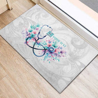 New Zealand Nurses RN Personalised Rubber Doormat Stethoscope Floral Maori Motif