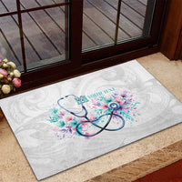New Zealand Nurses RN Personalised Rubber Doormat Stethoscope Floral Maori Motif