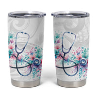 New Zealand Nurses RN Personalised Tumbler Cup Stethoscope Floral Maori Motif LT9 White - Polynesian Pride
