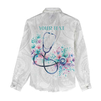 New Zealand Nurses RN Personalised Women Casual Shirt Stethoscope Floral Maori Motif
