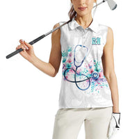 New Zealand Nurses RN Personalised Women Sleeveless Polo Shirt Stethoscope Floral Maori Motif