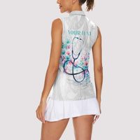 New Zealand Nurses RN Personalised Women Sleeveless Polo Shirt Stethoscope Floral Maori Motif