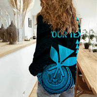 Custom Hawaii Women Casual Shirt King Kamehameha - Aqua LT9 - Polynesian Pride