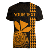 Custom Hawaii Women V Neck T Shirt King Kamehameha - Gold LT9 - Polynesian Pride