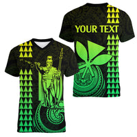 Custom Hawaii Women V Neck T Shirt King Kamehameha - Lime LT9 - Polynesian Pride