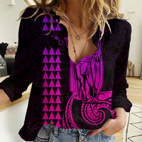 Custom Hawaii Women Casual Shirt King Kamehameha - Pink Gradient LT9 Female Pink Gradient - Polynesian Pride