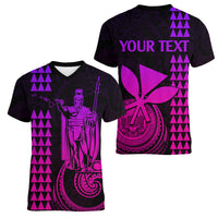 Custom Hawaii Women V Neck T Shirt King Kamehameha - Pink Gradient LT9 - Polynesian Pride