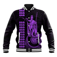 Custom Hawaii Baseball Jacket King Kamehameha - Purple LT9 Unisex Purple - Polynesian Pride