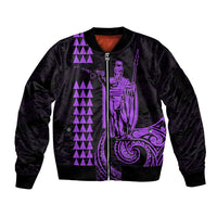Custom Hawaii Sleeve Zip Bomber Jacket King Kamehameha - Purple LT9 Unisex Purple - Polynesian Pride