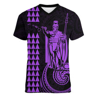 Custom Hawaii Women V Neck T Shirt King Kamehameha - Purple LT9 Female Purple - Polynesian Pride
