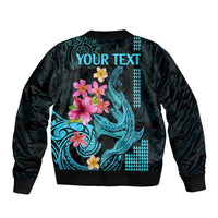 Custom Polynesian Bomber Jacket Hawaiian Warriors with Tribal Shark Tattoos - Blue LT9 - Polynesian Pride