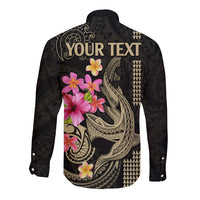Custom Polynesian Long Sleeve Button Shirt Hawaiian Warriors with Tribal Shark Tattoos - Nude LT9 - Polynesian Pride