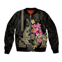 Custom Polynesian Sleeve Zip Bomber Jacket Hawaiian Warriors with Tribal Shark Tattoos - Nude LT9 Unisex Nude - Polynesian Pride