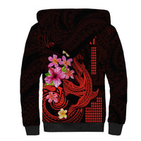 Custom Polynesian Sherpa Hoodie Hawaiian Warriors with Tribal Shark Tattoos - Red LT9 - Polynesian Pride