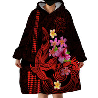 Custom Polynesian Wearable Blanket Hoodie Hawaiian Warriors with Tribal Shark Tattoos - Red LT9 - Polynesian Pride