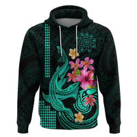 Custom Polynesian Hoodie Hawaiian Warriors with Tribal Shark Tattoos Turquoise LT9 Pullover Hoodie Turquoise - Polynesian Pride