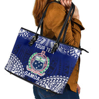 Personalised Samoa Coat Of Arms Leather Tote Bag With Polynesian Pattern Version