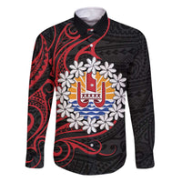 Tahitian Coat Of Arm and Tiare Flower Family Matching Off The Shoulder Long Sleeve Dress and Hawaiian Shirt Polynesian Tribal Tattoo