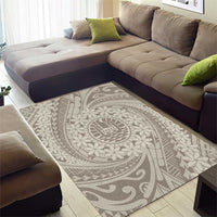 Tahitian Tiare Flower Area Rug Beige Polynesian Pattern