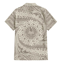 Tahitian Tiare Flower Family Matching Mermaid Dress and Hawaiian Shirt Beige Polynesian Pattern