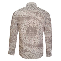 Tahitian Tiare Flower Family Matching Puletasi and Hawaiian Shirt Beige Polynesian Pattern