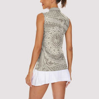 Tahitian Tiare Flower Women Sleeveless Polo Shirt Beige Polynesian Pattern LT9 - Polynesian Pride
