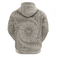 Tahitian Tiare Flower Zip Hoodie Beige Polynesian Pattern