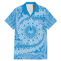 Tahitian Tiare Flower Family Matching Mermaid Dress and Hawaiian Shirt Blue Polynesian Pattern
