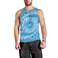 Tahitian Tiare Flower Men Tank Top Blue Polynesian Pattern