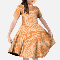 Tahitian Tiare Flower Family Matching Mermaid Dress and Hawaiian Shirt Gold Polynesian Pattern