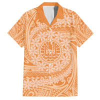 Tahitian Tiare Flower Family Matching Off Shoulder Short Dress and Hawaiian Shirt Gold Polynesian Pattern