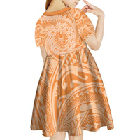 Tahitian Tiare Flower Kid Short Sleeve Dress Gold Polynesian Pattern
