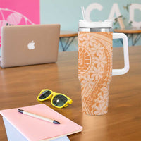 Tahitian Tiare Flower Tumbler With Handle Gold Polynesian Pattern