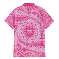 Tahitian Tiare Flower Family Matching Mermaid Dress and Hawaiian Shirt Pink Polynesian Pattern