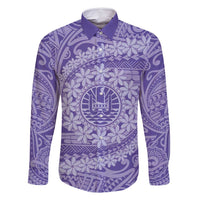 Tahitian Tiare Flower Family Matching Long Sleeve Bodycon Dress and Hawaiian Shirt Violet Polynesian Pattern