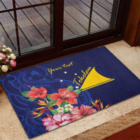 Personalised Tokelau Tropical Hibiscus Rubber Doormat With Polynesian Plumeria Tattoo
